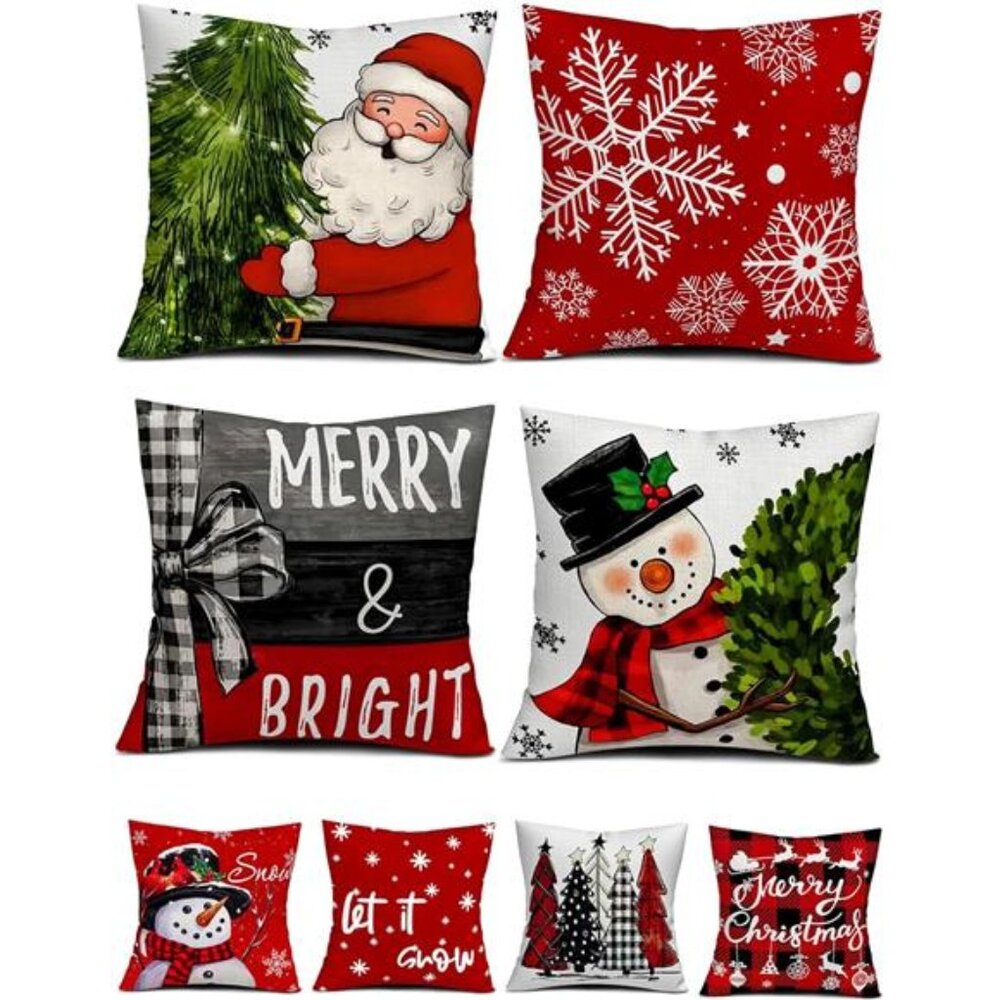 Christmas Decorations Set of 4 Double-Sided Print Christmas Pillow Covers